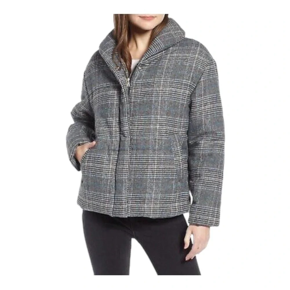 NWOT! Something Navy Plaid Puffer Jacket. Size XXS.